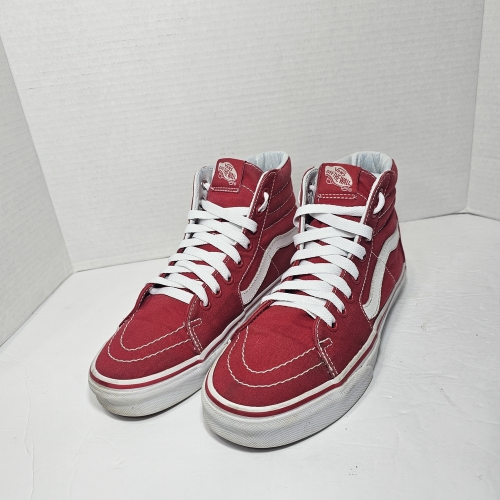 Vans Sk8-Hi High Top Skate Shoes Red Canvas Sneakers Womens Size 8 Lace Up - Picture 2 of 10